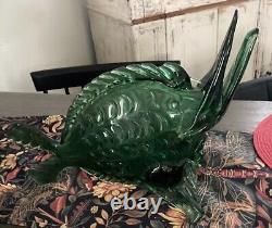 Large Vintage Hand Blown Art Murano Glass Sawfish Green Exquisite & Rare