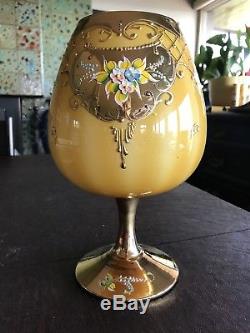 Large Vintage Hand Blown Venetian MURANO Glass Tazza Goblet 11 Encrusted Gold