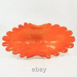 Large Vintage Murano Glass Orange White Footed Compote Bowl (20.5 inches)