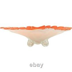 Large Vintage Murano Glass Orange White Footed Compote Bowl (20.5 inches)