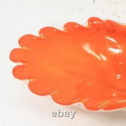 Large Vintage Murano Glass Orange White Footed Compote Bowl (20.5 inches)