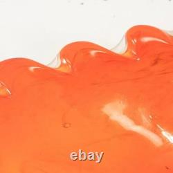 Large Vintage Murano Glass Orange White Footed Compote Bowl (20.5 inches)