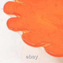 Large Vintage Murano Glass Orange White Footed Compote Bowl (20.5 inches)