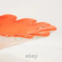 Large Vintage Murano Glass Orange White Footed Compote Bowl (20.5 inches)