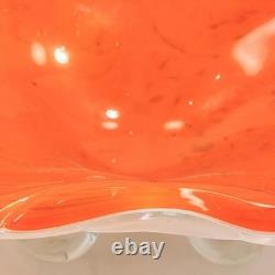 Large Vintage Murano Glass Orange White Footed Compote Bowl (20.5 inches)
