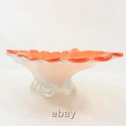 Large Vintage Murano Glass Orange White Footed Compote Bowl (20.5 inches)