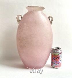 Large Vintage Murano Glass Pink Scavo Vase in Manner of Seguso 1970s Sarreid Ltd