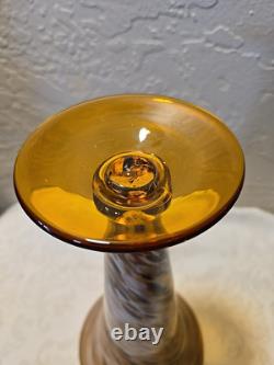 Large Vintage Murano Italy Hand Blown Glass Tortoise Browns Amber Swirl Art Vase