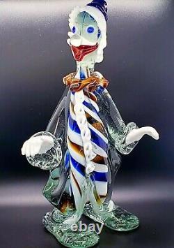 Large Vintage Murano Multicolor Blown Glass Candy Cane Clown Italy Venetian 13