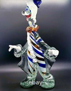 Large Vintage Murano Multicolor Blown Glass Candy Cane Clown Italy Venetian 13