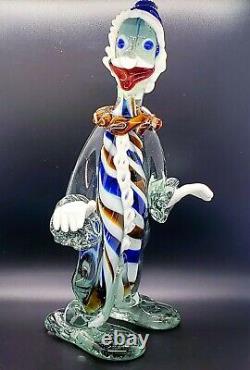 Large Vintage Murano Multicolor Blown Glass Candy Cane Clown Italy Venetian 13