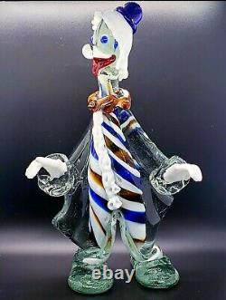 Large Vintage Murano Multicolor Blown Glass Candy Cane Clown Italy Venetian 13