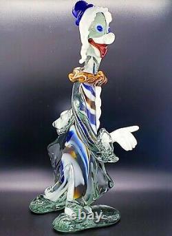 Large Vintage Murano Multicolor Blown Glass Candy Cane Clown Italy Venetian 13