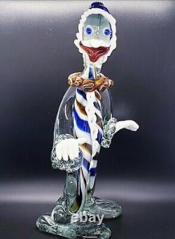 Large Vintage Murano Multicolor Blown Glass Candy Cane Clown Italy Venetian 13