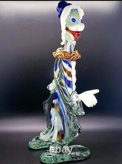 Large Vintage Murano Multicolor Blown Glass Candy Cane Clown Italy Venetian 13