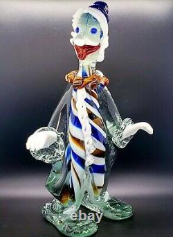 Large Vintage Murano Multicolor Blown Glass Candy Cane Clown Italy Venetian 13