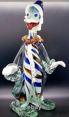 Large Vintage Murano Multicolor Blown Glass Candy Cane Clown Italy Venetian 13