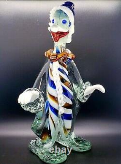 Large Vintage Murano Multicolor Blown Glass Candy Cane Clown Italy Venetian 13