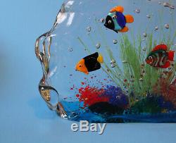Large Vintage Nine Fish Murano Fish Aquarium Sculpture Barbini Style 11 x 8