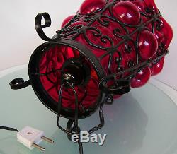 Large Vintage Venetian Murano Red Hand Blown Caged Glass Table Lamp 2 Lights