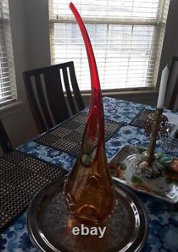 Large Vintage Viz Art Glass Orange Amberina Hand Blown Vase Murano style 19.5