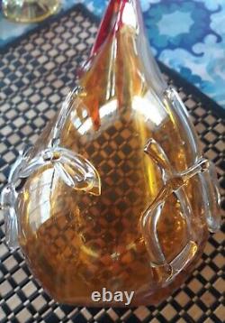 Large Vintage Viz Art Glass Orange Amberina Hand Blown Vase Murano style 19.5