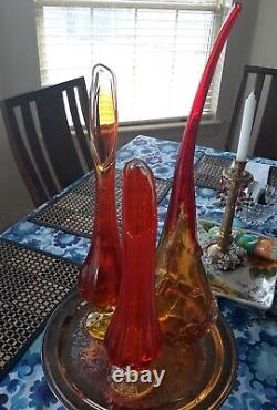 Large Vintage Viz Art Glass Orange Amberina Hand Blown Vase Murano style 19.5