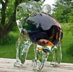 Large Vtg Hand Blown Murano Italy Art Glass Elephant Sommerso Sculpture Figurine