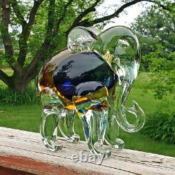 Large Vtg Hand Blown Murano Italy Art Glass Elephant Sommerso Sculpture Figurine