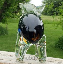 Large Vtg Hand Blown Murano Italy Art Glass Elephant Sommerso Sculpture Figurine