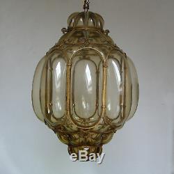 Large Vtg Venetian Murano Hand Blown Caged Glass Lantern Hanging Ceiling Light