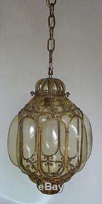 Large Vtg Venetian Murano Hand Blown Caged Glass Lantern Hanging Ceiling Light