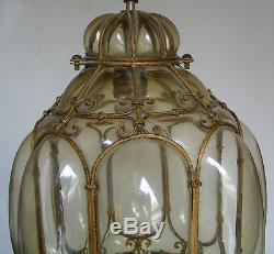 Large Vtg Venetian Murano Hand Blown Caged Glass Lantern Hanging Ceiling Light