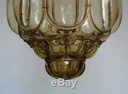 Large Vtg Venetian Murano Hand Blown Caged Glass Lantern Hanging Ceiling Light