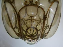 Large Vtg Venetian Murano Hand Blown Caged Glass Lantern Hanging Ceiling Light