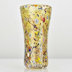 Large Zecchin Murano Art Glass Vase Murrine Millefiori Gold Foil Signed