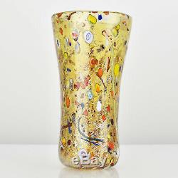 Large Zecchin Murano Art Glass Vase Murrine Millefiori Gold Foil Signed