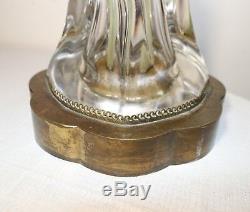 Large antique hand blown thick clear art glass brass electric table lamp Murano