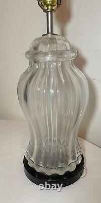Large vintage hand blown Murano urn style clear art glass electric table lamp