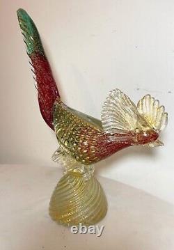 Large vintage hand blown glass Murano Italian bird gold flek statue sculpture