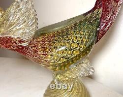 Large vintage hand blown glass Murano Italian bird gold flek statue sculpture