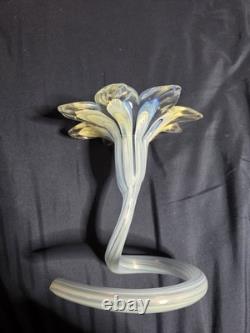 Lavorazione Arte Murano Italy Hand Blown Art Glass Flower Blue Yellow Sculpture