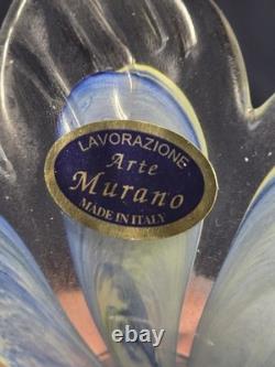 Lavorazione Arte Murano Italy Hand Blown Art Glass Flower Blue Yellow Sculpture