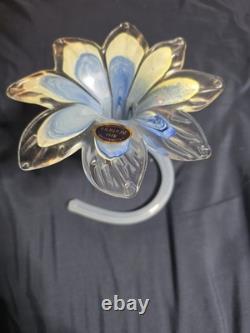 Lavorazione Arte Murano Italy Hand Blown Art Glass Flower Blue Yellow Sculpture