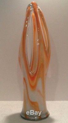 Lg 22 1/2 Tall Handblown Italian Murano Art Glass Basket Vases MID Century