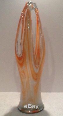 Lg 22 1/2 Tall Handblown Italian Murano Art Glass Basket Vases MID Century