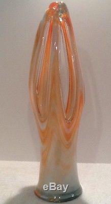 Lg 22 1/2 Tall Handblown Italian Murano Art Glass Basket Vases MID Century