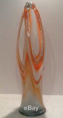 Lg 22 1/2 Tall Handblown Italian Murano Art Glass Basket Vases MID Century