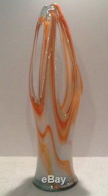 Lg 22 1/2 Tall Handblown Italian Murano Art Glass Basket Vases MID Century