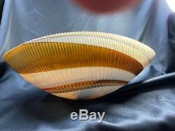 Lg Murano Fornace Ferro Iridescent Handblown Art Shell Bowl Swirl 17 NEW